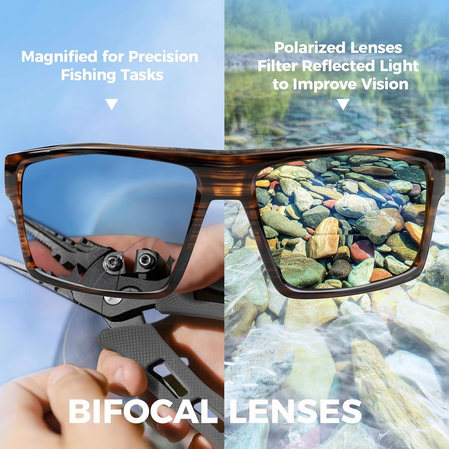 KastKing Waccamaw Polarized Bifocal Sunglasses, x1.5 x2.0 x2.5 Magnifications, Wrap Around Sport Reader Sunglasses for Men