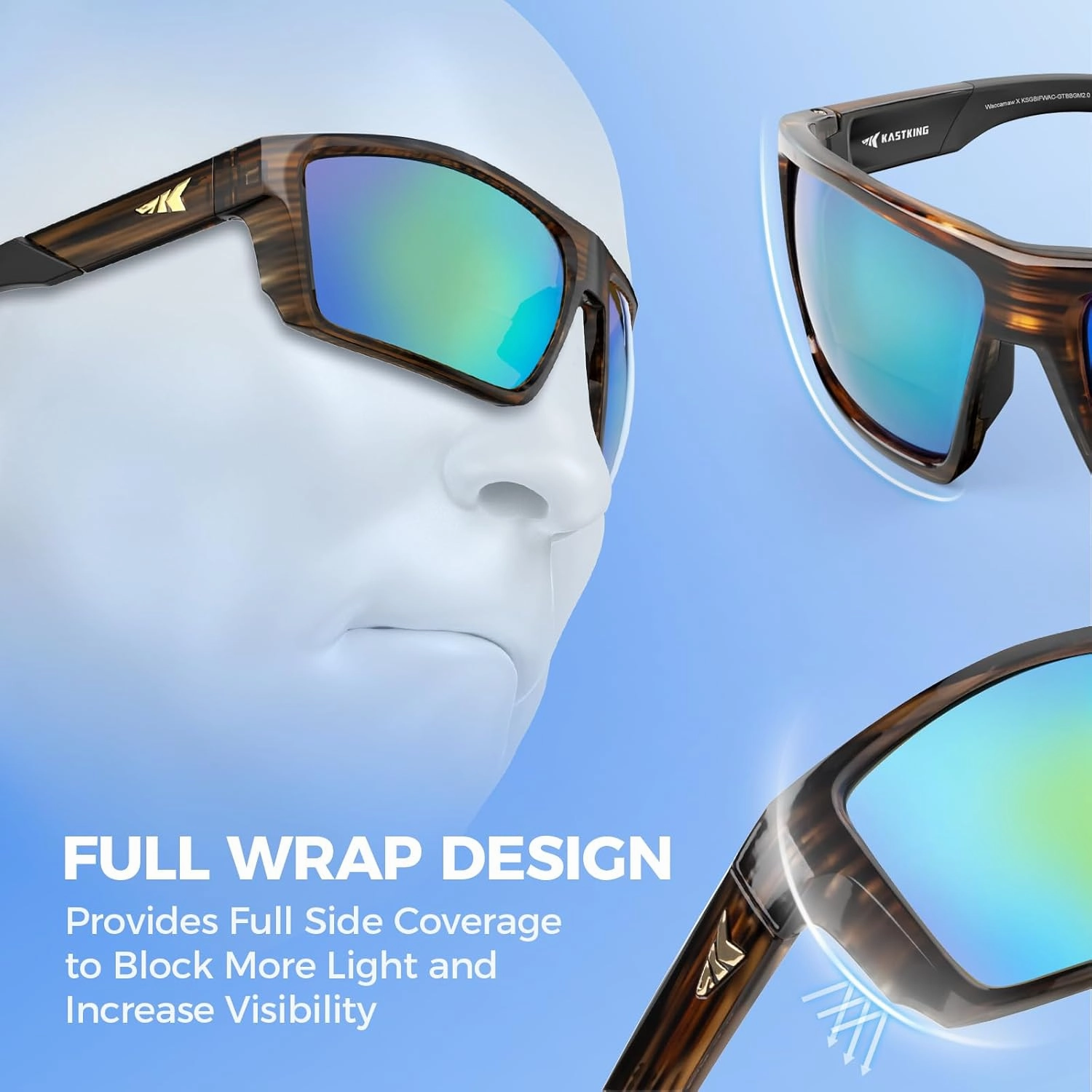 KastKing Waccamaw Polarized Bifocal Sunglasses, x1.5 x2.0 x2.5 Magnifications, Wrap Around Sport Reader Sunglasses for Men