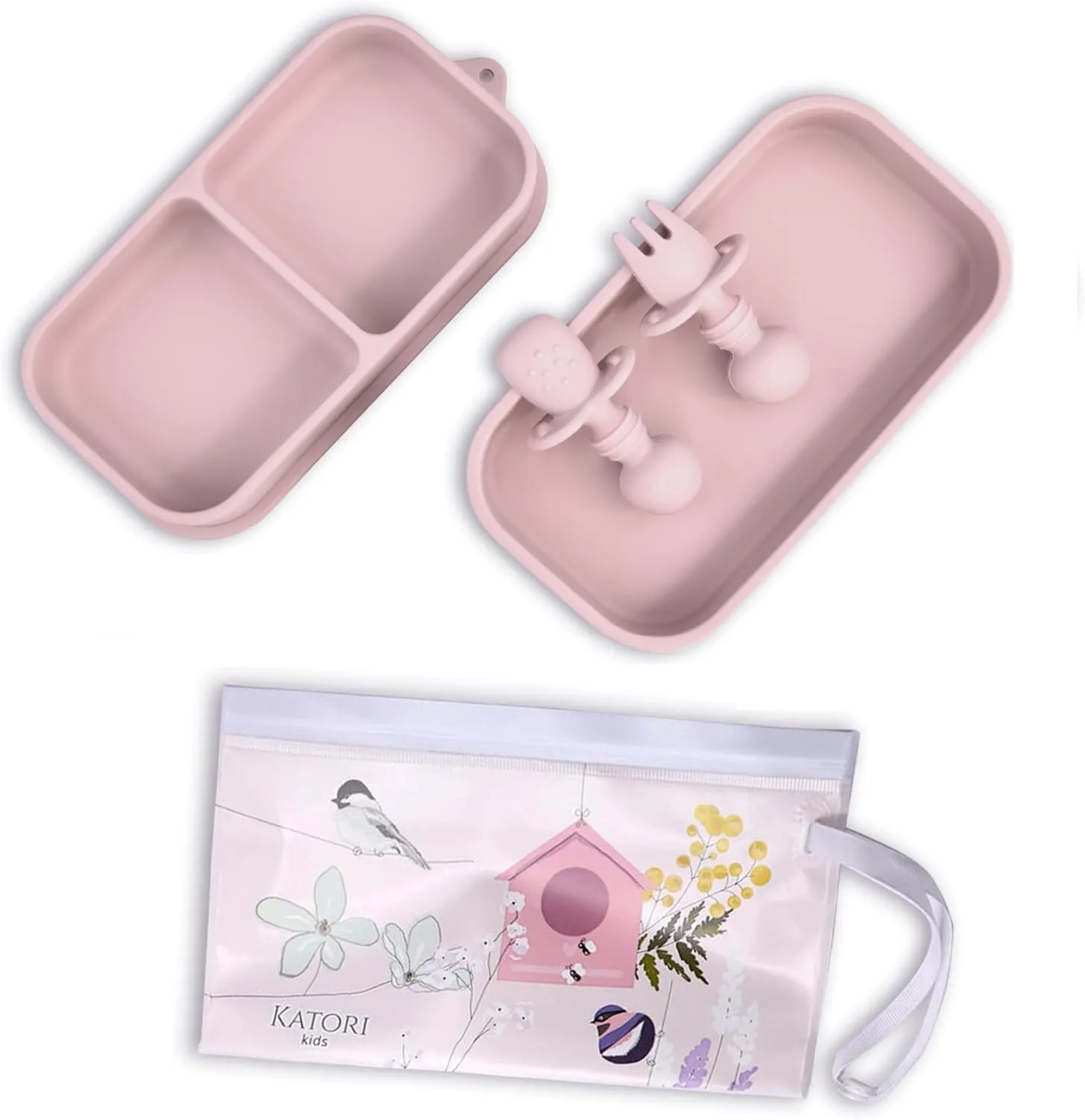 KATORI KIDS Suction Plate for Baby To Go | 5pc Travel Silicone Baby Plate Feeding Set with Travel Bag | Toddler Plate | Baby Travel Essential | Baby Bowl | Platos para Bebes