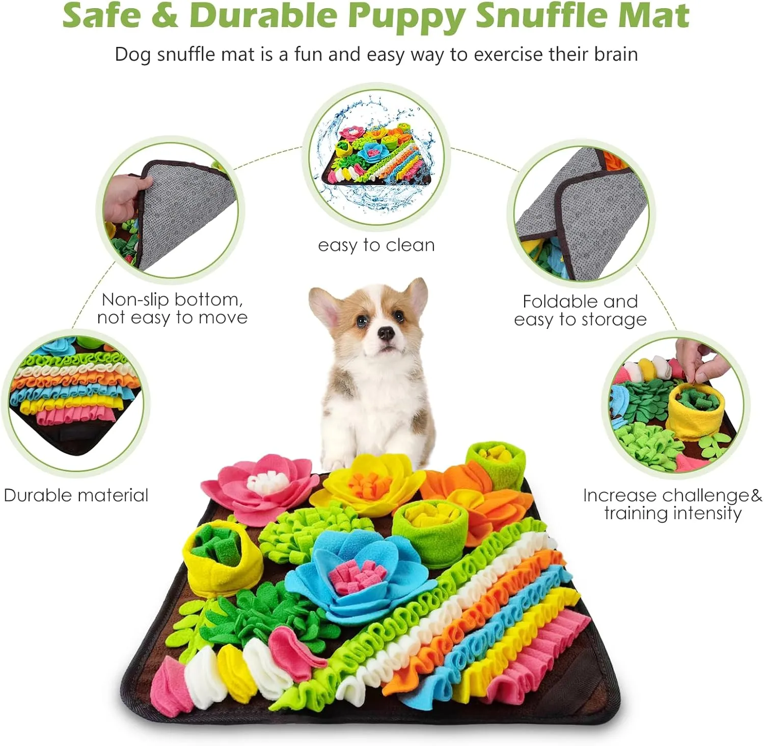 KeeKit Snuffle Mat for Dogs & Cats - Slow Feeding Mat for Small & Medium Breeds, Encourages Natural Foraging Skills, Durable Foraging Mat for Mental Stimulation - Brown