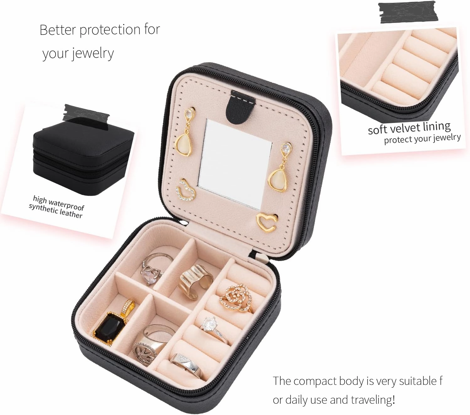 KElofoN Jewelry Case & Box Organizer - Small, Mirrored, for Girls & Women (Black-5)