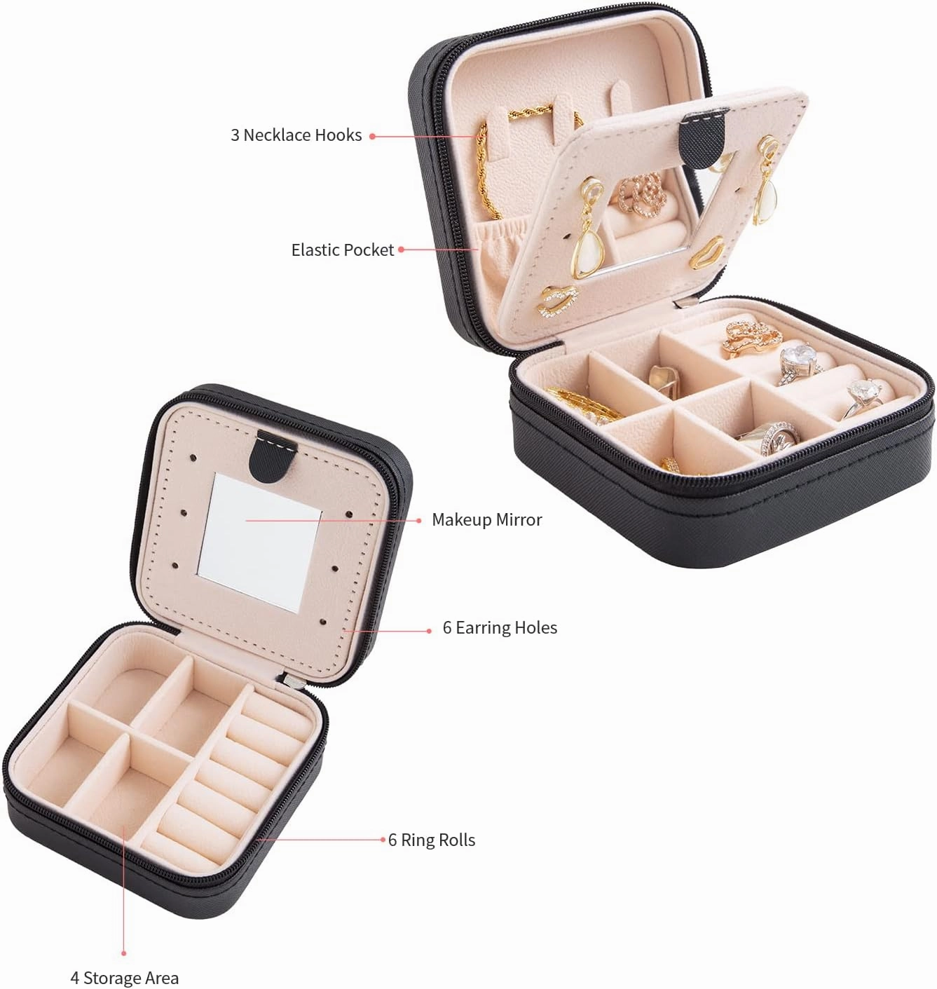 KElofoN Jewelry Case & Box Organizer - Small, Mirrored, for Girls & Women (Black-5)