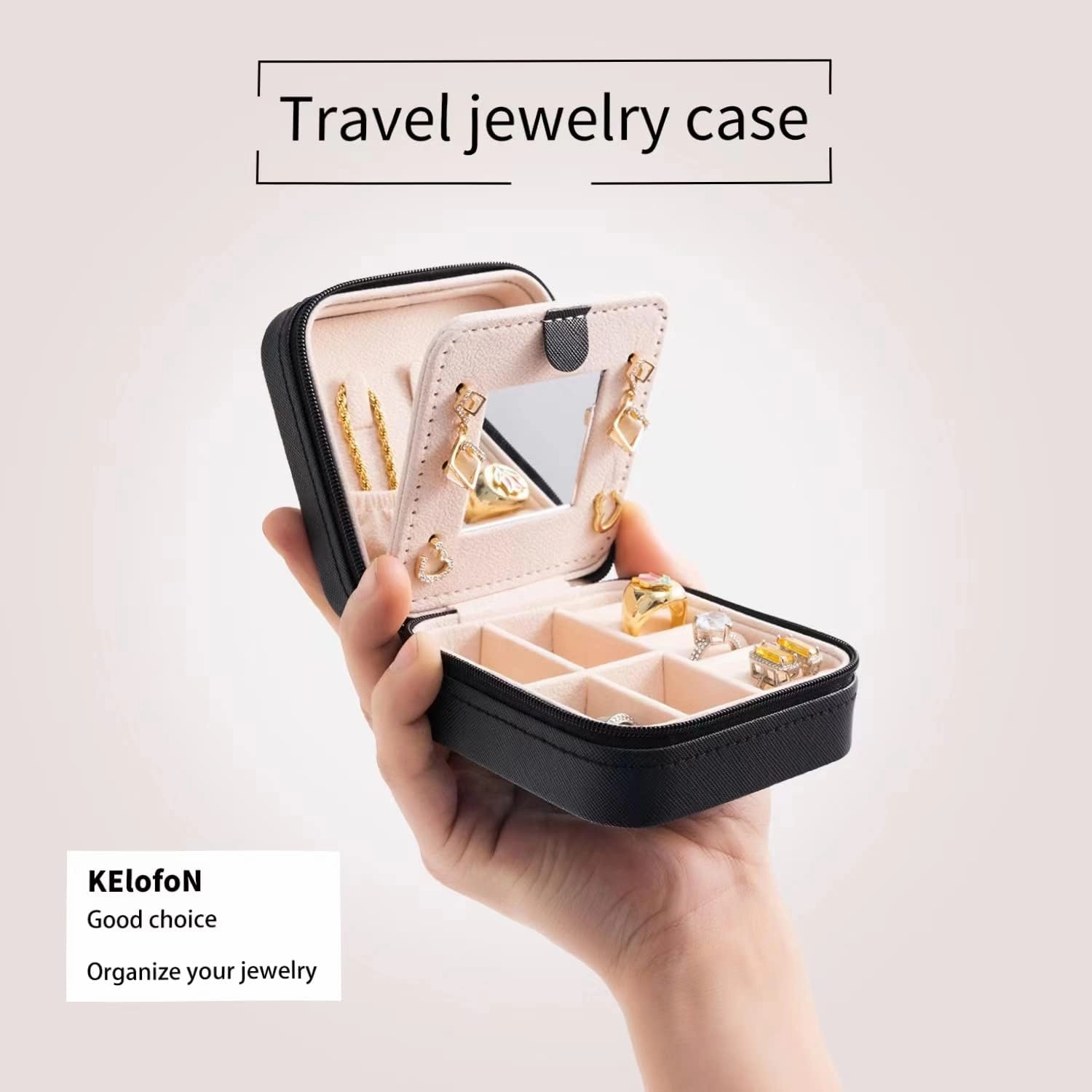 KElofoN Jewelry Case & Box Organizer - Small, Mirrored, for Girls & Women (Black-5)