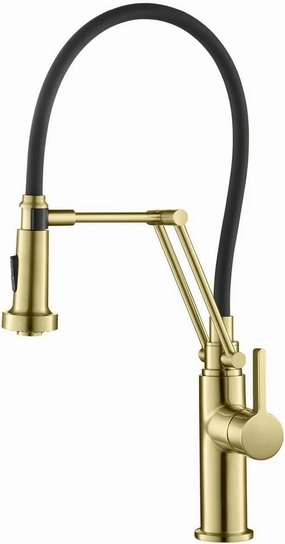 KIBI Engel Kitchen Faucet with Pull Down Sprayer | Single Handle High Arc Brass Spout | Durable and Easy-to-Use Pull Down Kitchen Sink Faucet | Brushed Gold Finish, KKF2014