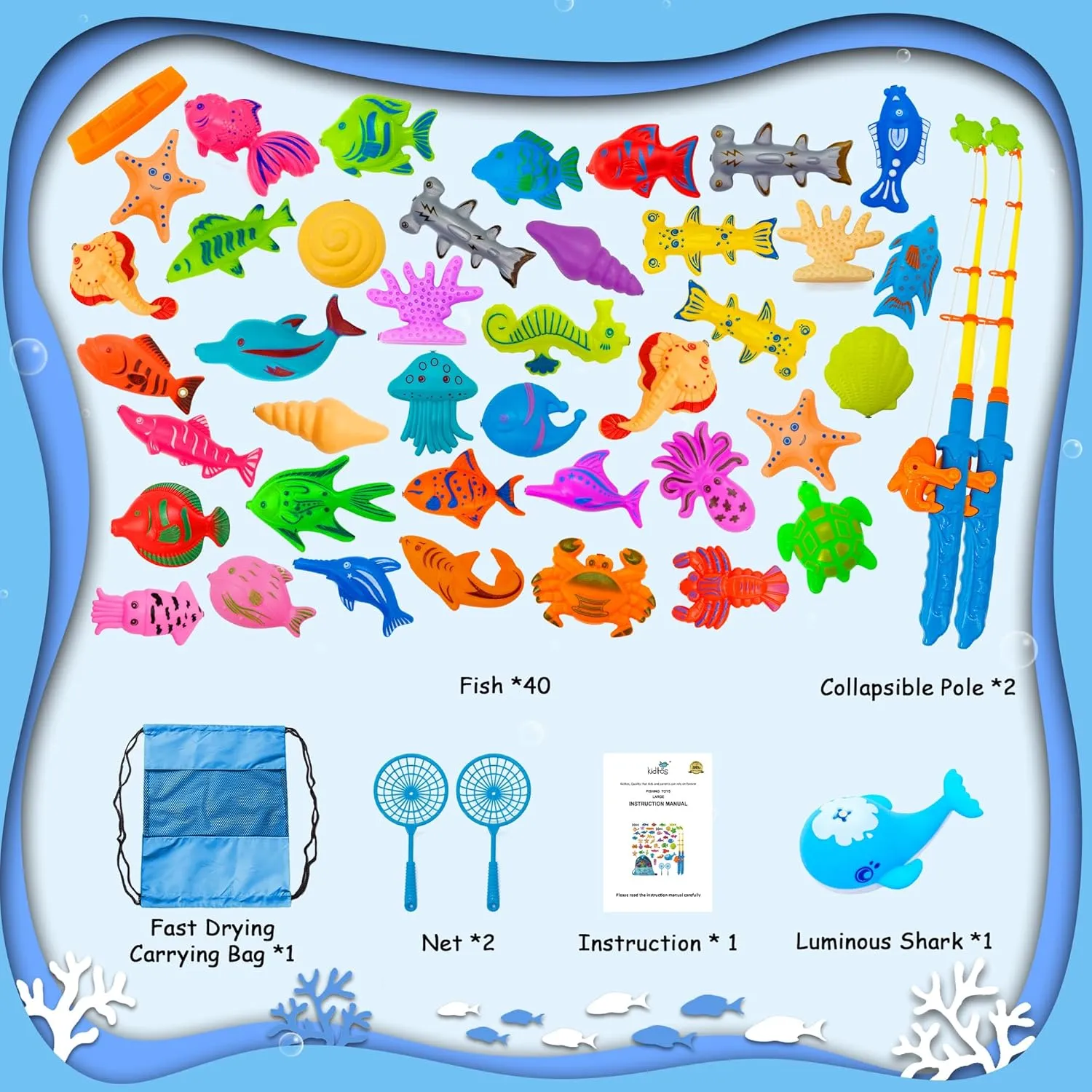 Kiditos 46PCS Magnetic Fishing Bath Toys Game Set,Swimming Fish Toys for Bathtub,Water Table Bathtub Toys for Toddlers Kids Age 3-6, Pool Toys for Pretend Play&Education Teaching&Learning Colors