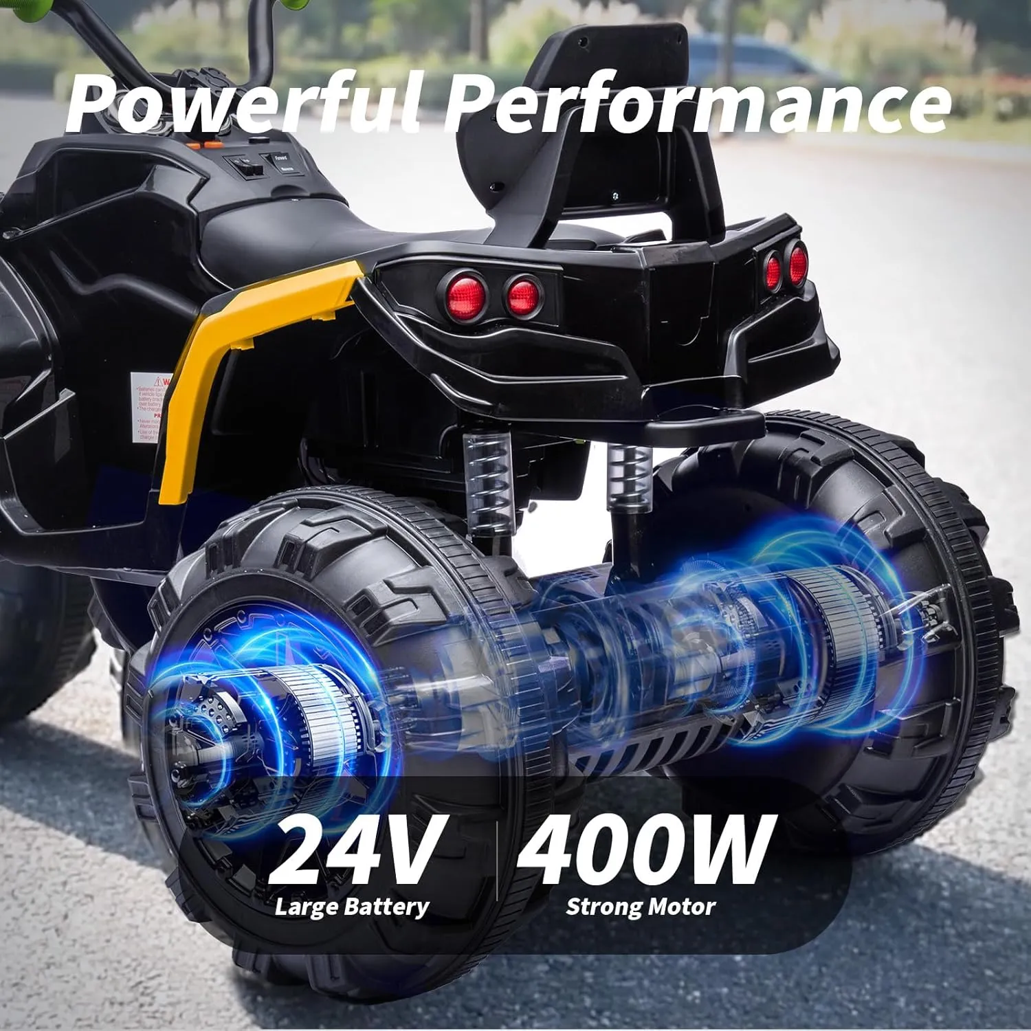 Kids ATV 4 Wheeler, 24V Electric ATV Ride On Toy for Big Kids, 400W Motor, LED Lights - Yellow