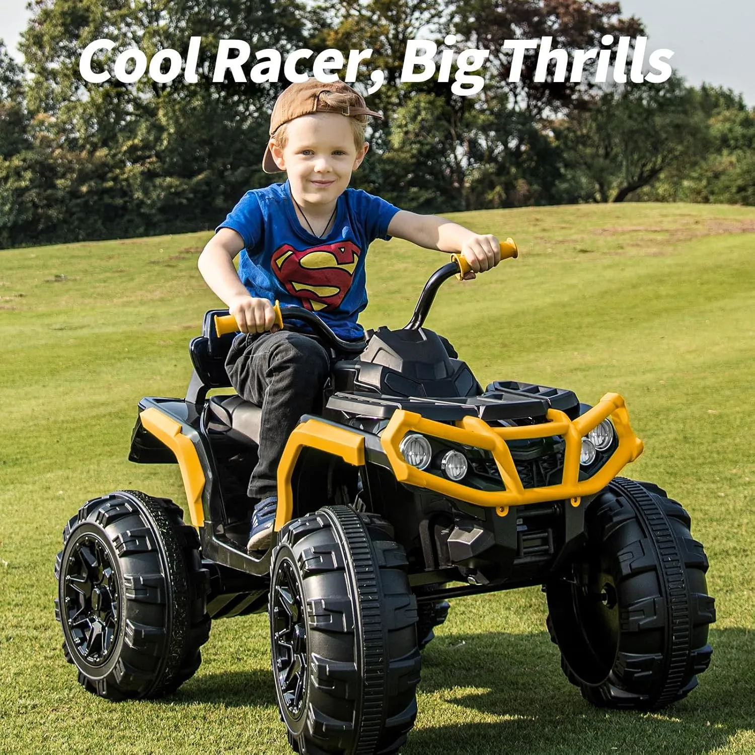 Kids ATV 4 Wheeler, 24V Electric ATV Ride On Toy for Big Kids, 400W Motor, LED Lights - Yellow