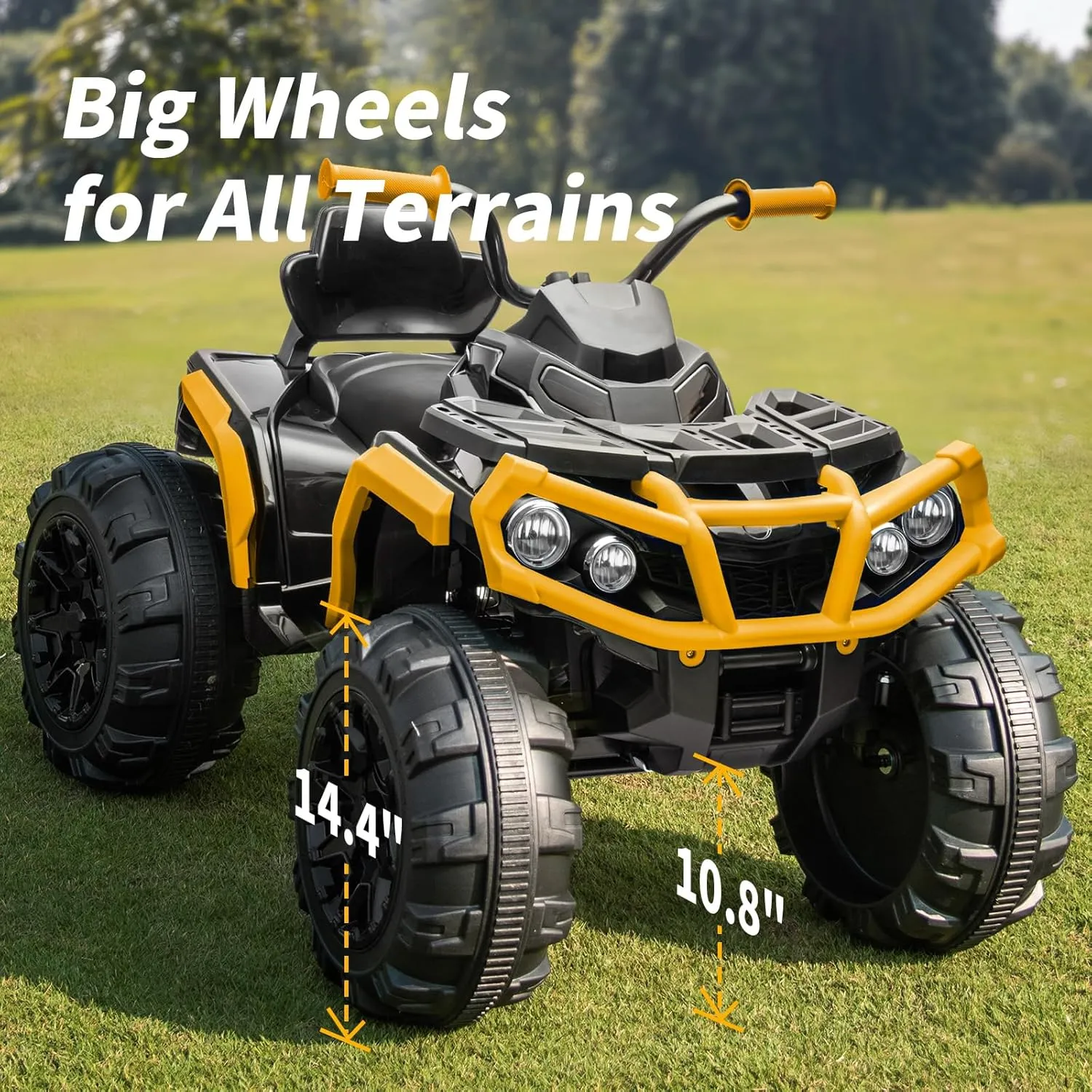 Kids ATV 4 Wheeler, 24V Electric ATV Ride On Toy for Big Kids, 400W Motor, LED Lights - Yellow