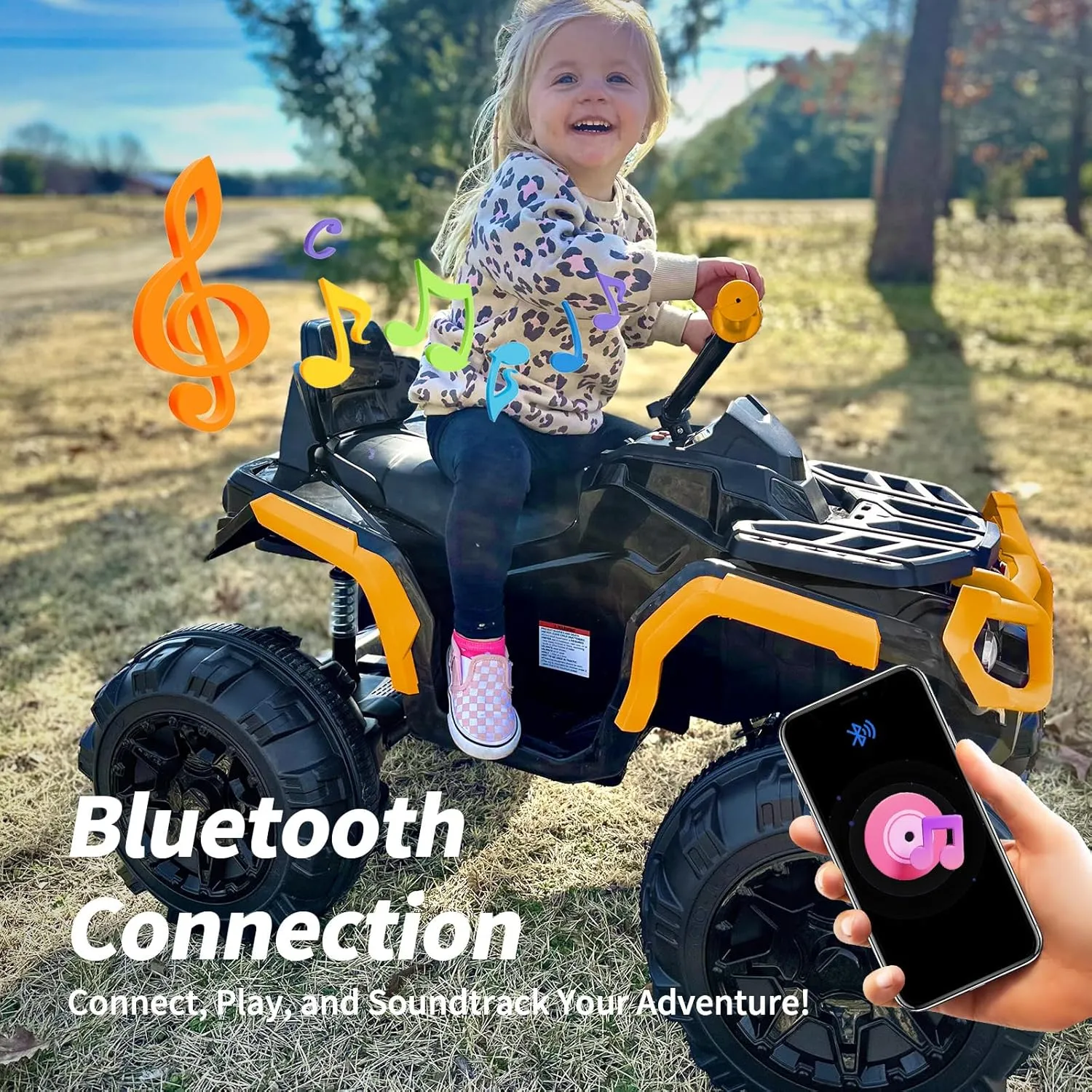 Kids ATV 4 Wheeler, 24V Electric ATV Ride On Toy for Big Kids, 400W Motor, LED Lights - Yellow