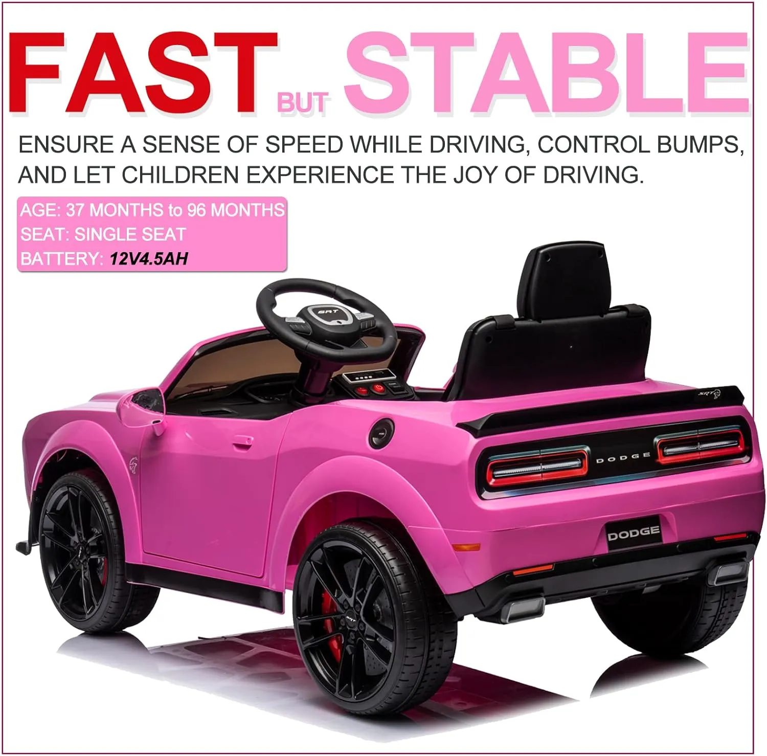 Kids Electric Car | Licensed Dodge Challenger 12V Ride-On | Battery-Powered Vehicle with Remote Control, LED Lights, Bluetooth, and MP3 | Ideal for Boys and Girls