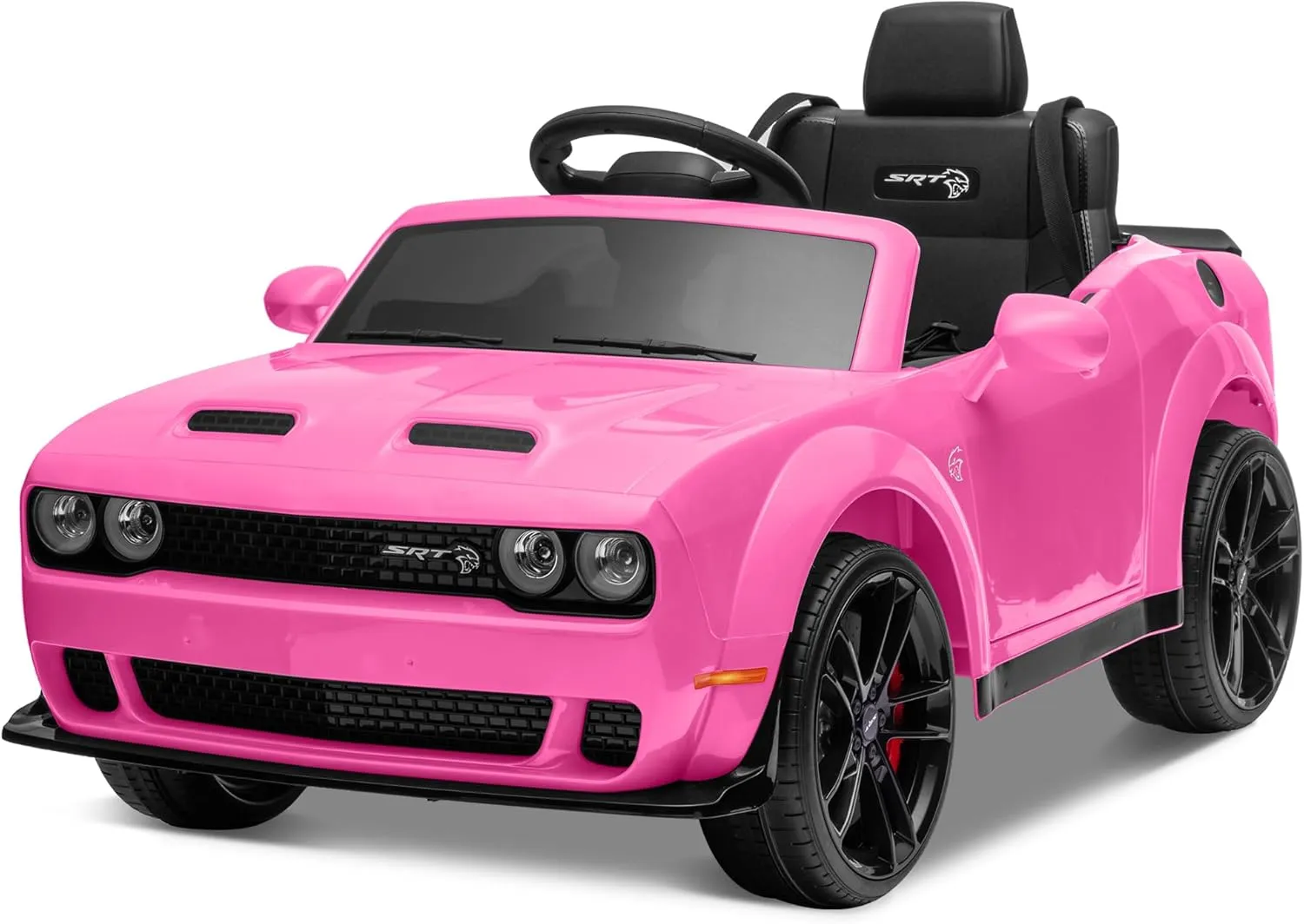 Kids Electric Car, Licensed Dodge Challenger Ride on Car, 12V7Ah Battery Powered Electric Vehicle Kids Ride on Toys with Remote Control, 3 Speeds, LED Headlights, Bluetooth, Music (Pink)