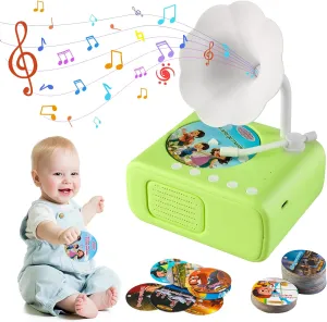 Kids Gramophone with 96 Learning Cards,Toddler Gramophone Toy,Toddler Phonograph Record Player,Kids Phonograph,Musical Sensory Toy Listen with Story & Music(Green)