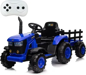 Kids Ride On Tractor, 12V Battery Powered Tractor Car Toy with Detachable Trailer and Remote Control, Safety Belt, Dual 35W Electric Vehicles for Boys Girls, Blue