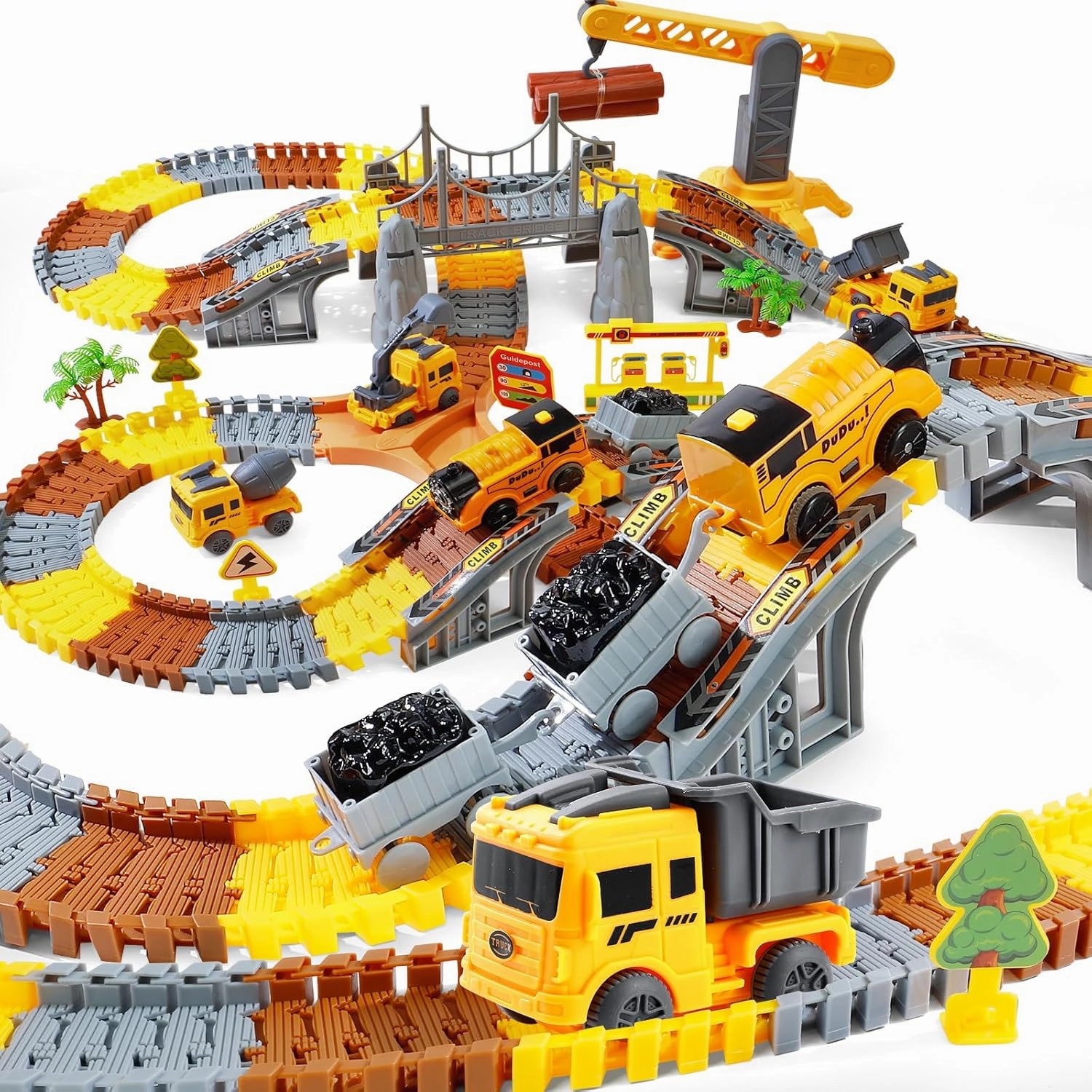 Kids Toys, 281 PCS Race Tracks Construction Toys for 3 4 5 6 7 8 9 Year Old Boys Girls, 4 PCS Truck Car, Tower Crane, Toddler Toys for 4-6, Christmas Birthday Gifts for Age 3-5, Engineer Building Game
