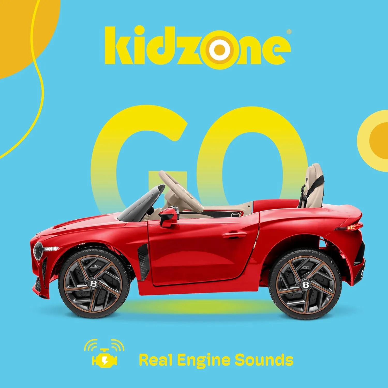 Kidzone 12V Ride on Car, Licensed Bentley Bacalar Kids Battery Powered Electric Vehicle Toy w/Parent Remote Control, 3 Speeds, Spring Suspension, LED Lights, Horn, Radio, AUX Port - Red