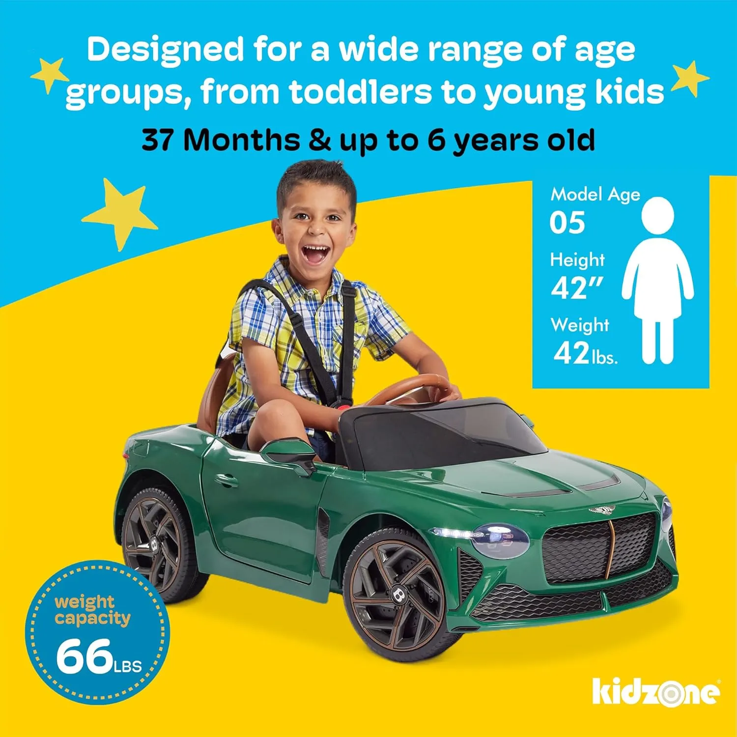 Kidzone 12V Ride on Car, Licensed Bentley Bacalar Kids Battery Powered Electric Vehicle Toy w/Parent Remote Control, 3 Speeds, Spring Suspension, LED Lights, Horn, Radio, AUX Port - Red