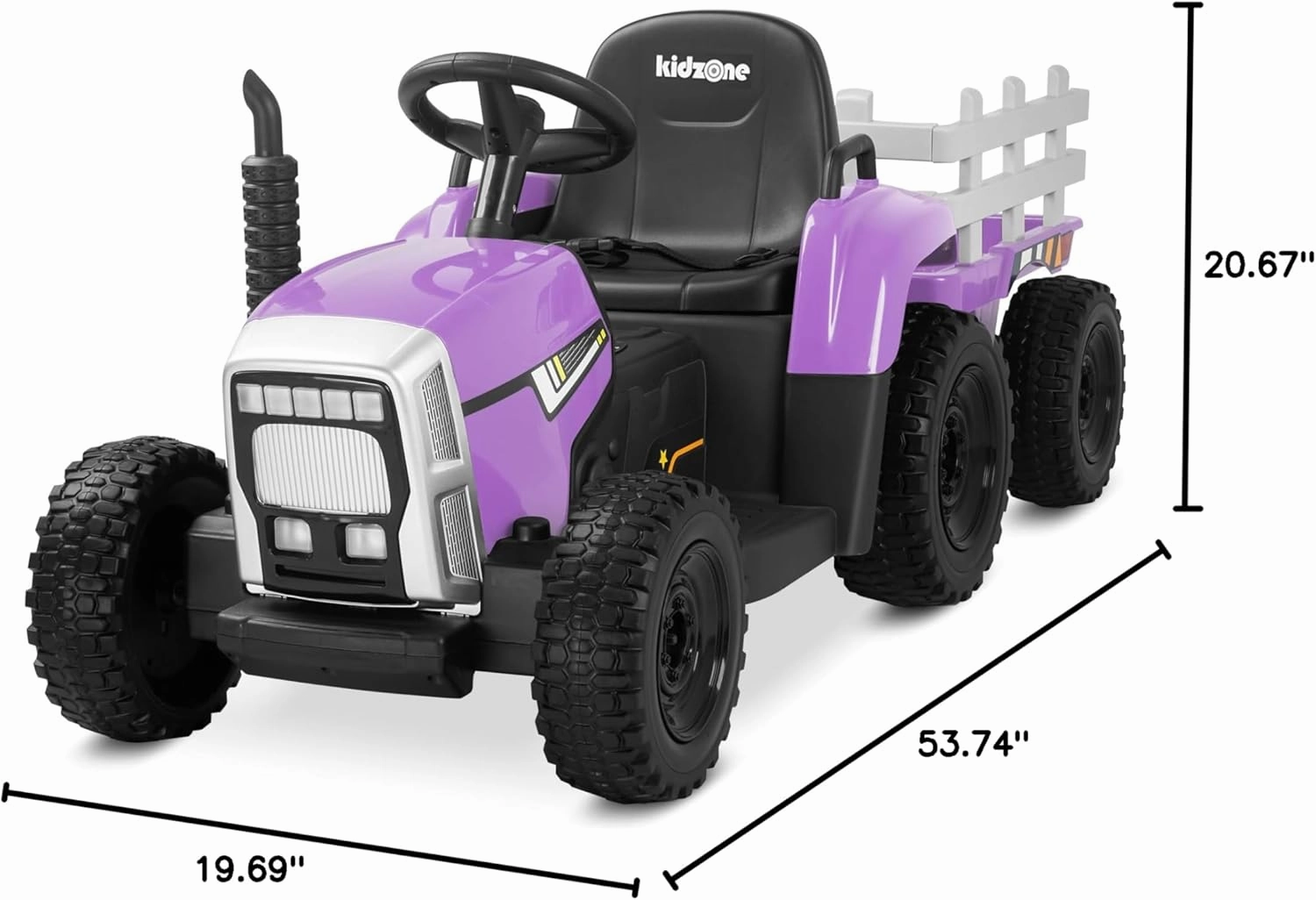Kidzone 12V 7AH Premium Version w/EVA Treaded Tires Dual 35W Motors Boost Power Torque Remote Control Electric Tractor w/Trailer Toddler Ride On Toy 3-Gear-Shift, 7-LED Lights, MP3, Purple