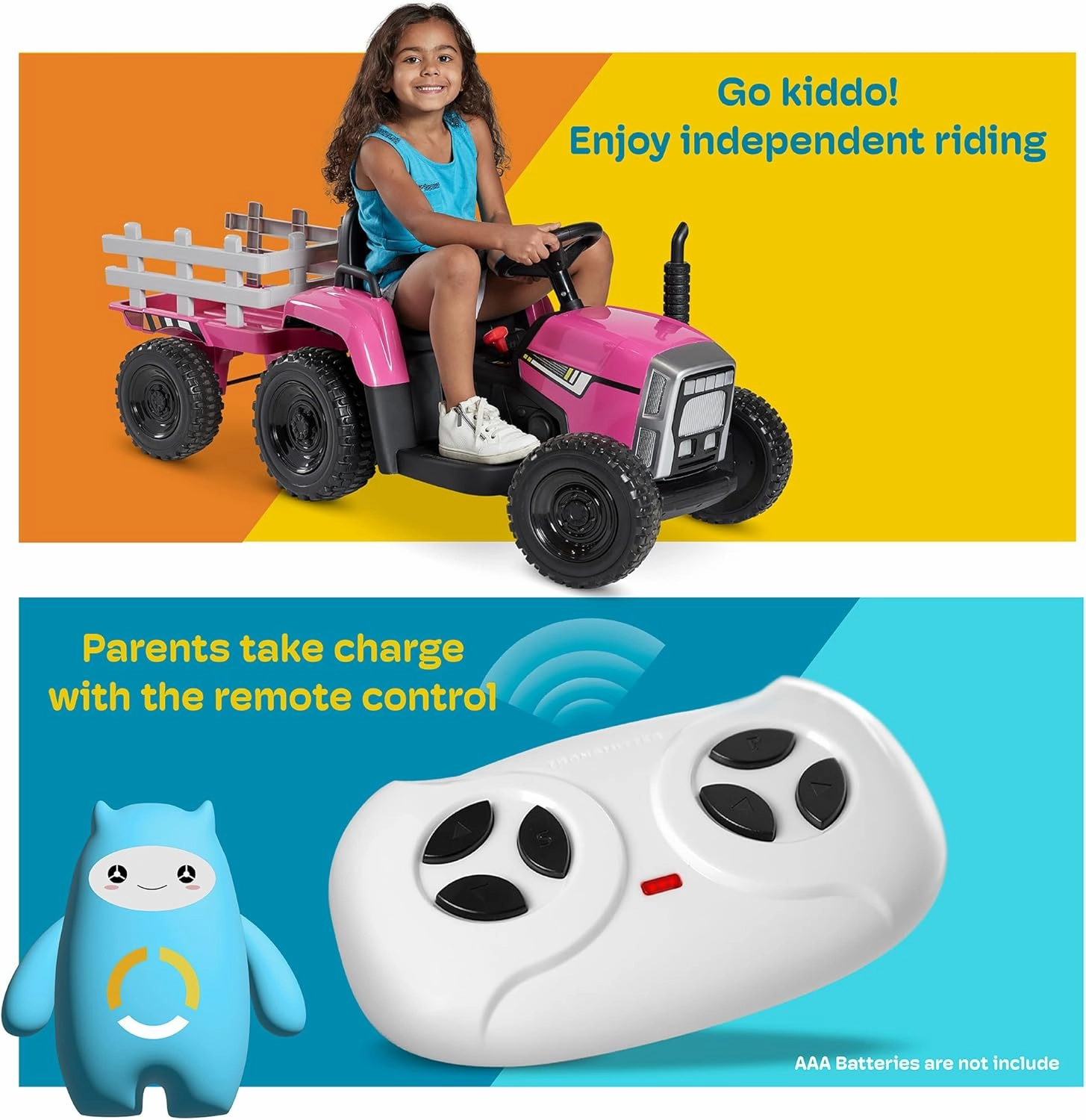Kidzone 12V 7AH Premium Version w/EVA Treaded Tires Dual 35W Motors Boost Power Torque Remote Control Electric Tractor w/Trailer Toddler Ride On Toy 3-Gear-Shift, 7-LED Lights, MP3, Purple