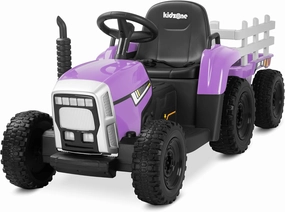 Kidzone 12V 7AH Premium Version w/EVA Treaded Tires Dual 35W Motors Boost Power Torque Remote Control Electric Tractor w/Trailer Toddler Ride On Toy 3-Gear-Shift, 7-LED Lights, MP3, Purple