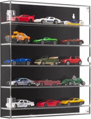 KISLANE 5-Tier Acrylic Display Case for Toy & Matchbox Cars, Transparent Showcase with Magnetic Switch Door