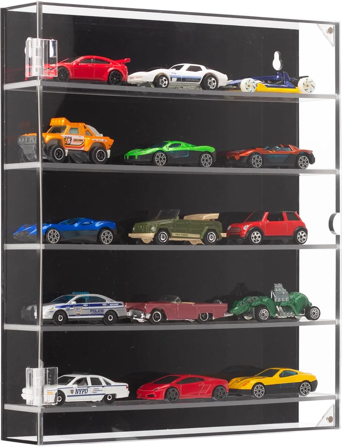KISLANE 5-Tier Acrylic Display Case for Toy & Matchbox Cars, Transparent Showcase with Magnetic Switch Door