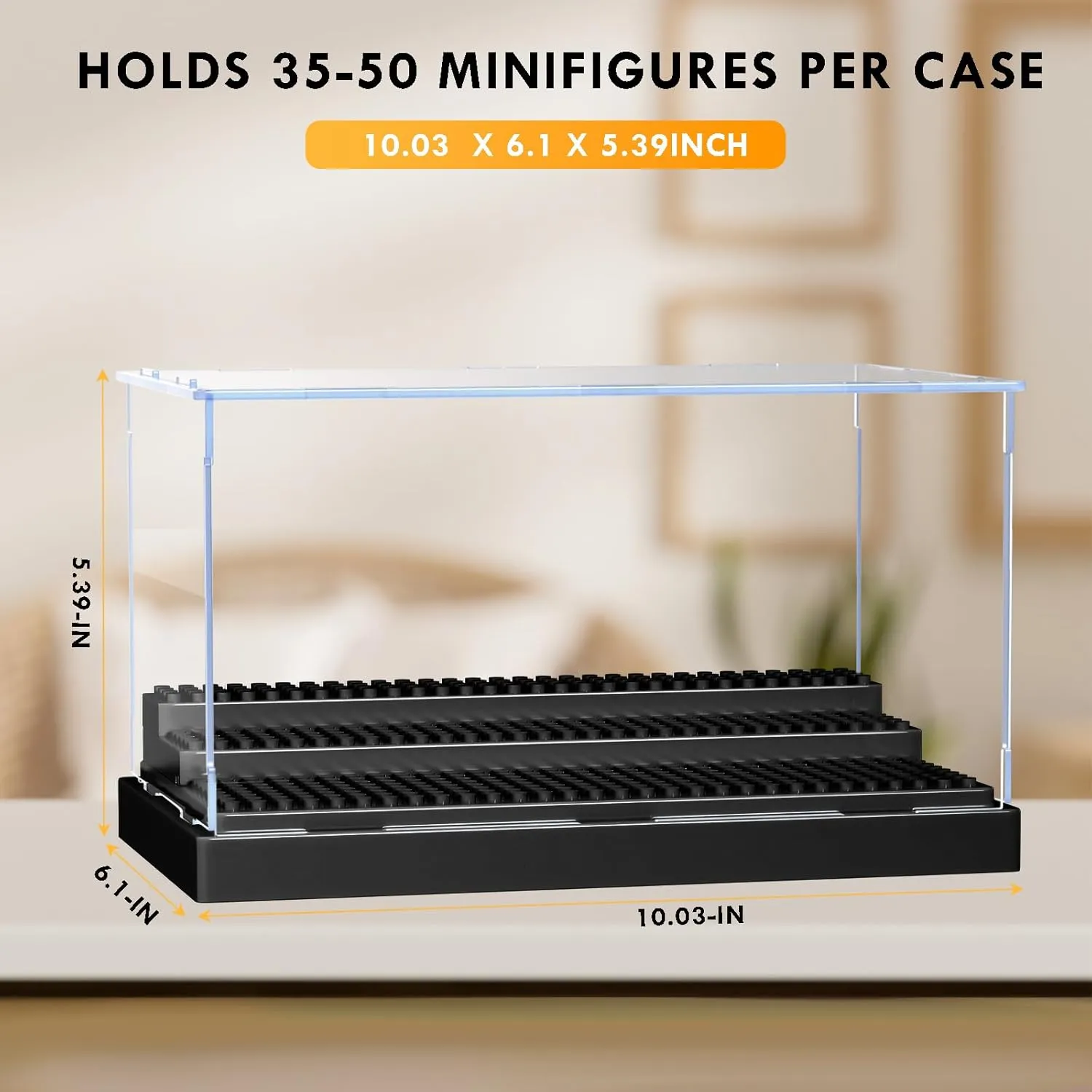 KKU Display Case for Minifigure Action Figures Blocks, Acrylic Minifigure Display Case Box Storage with 3 Movable Steps Gift for Kids Adults Black, 2 Pack