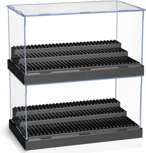 KKU Display Case for Minifigure Action Figures Blocks, Acrylic Minifigure Display Case Box Storage with 3 Movable Steps Gift for Kids Adults Black, 2 Pack