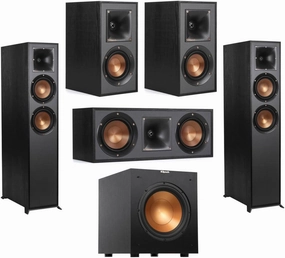 Klipsch Reference R-625FA 5.1 Home Theater Pack, Black, Pair, Bundle with 2X R-41M Bookshelf Speakers, R-52C Center Speaker, R-100SW 10" 300W Powered Subwoofer