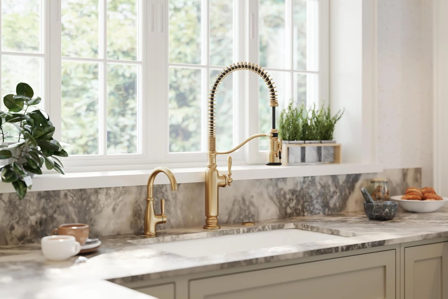 KOHLER K-77515-2MB Tournant™ Semi-Professional Pull-Down Kitchen Sink Faucet, Commercial Kitchen Faucet with Sprayer, Vibrant Brushed Moderne Brass