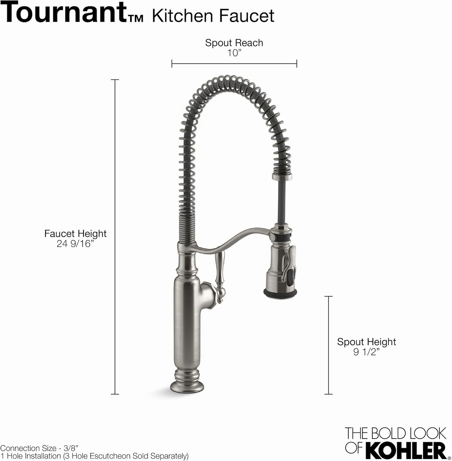 KOHLER K-77515-BV Tournant Semi-Professional Pull-Down Kitchen Sink Faucet, Commercial Kitchen Faucet with Pull Down Sprayer, Vibrant Brushed Bronze
