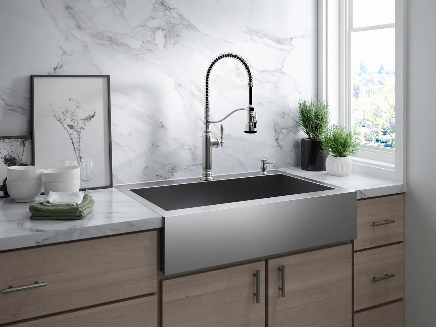 KOHLER K-77515-BV Tournant Semi-Professional Pull-Down Kitchen Sink Faucet, Commercial Kitchen Faucet with Pull Down Sprayer, Vibrant Brushed Bronze