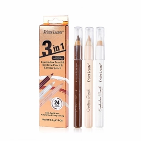 Kristen Leanne 3-Color Eyeliner and Eyebrow Pencil Set, 3 Pieces, Waterproof, Sweat Proof (02#DARK BROWN)