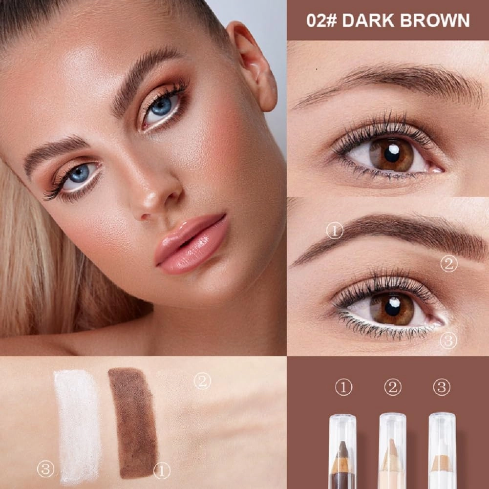 Kristen Leanne 3-Color Eyeliner and Eyebrow Pencil Set, 3 Pieces, Waterproof, Sweat Proof (02#DARK BROWN)