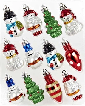 Kurt Adler Plastic Ornament, 2-Inch, Set of 12 for Christmas