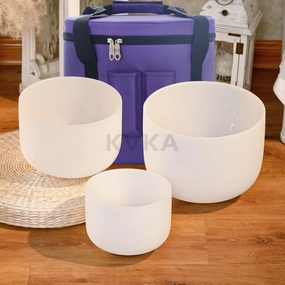 KVKA Crystal singing bowls set sound bowl for healing Mindfulness, Meditation, Yoga, Spiritual and Body Healing Chakra Bowl (7”B 9”A 11”F with Travel bag)