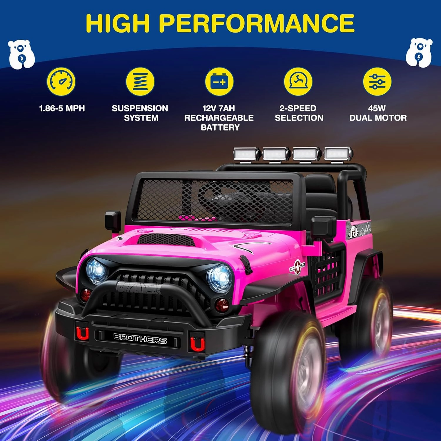 L8 Ride On Car, 2 Seater, 12V Kids Electric Car w/Remote Control, 4-Wheel Suspension, Bluetooth Speaker, Multi Music Modes, 3 Speeds, LED Lights, Xmas & Birthday Gift Ideas for Kids Ages 3 