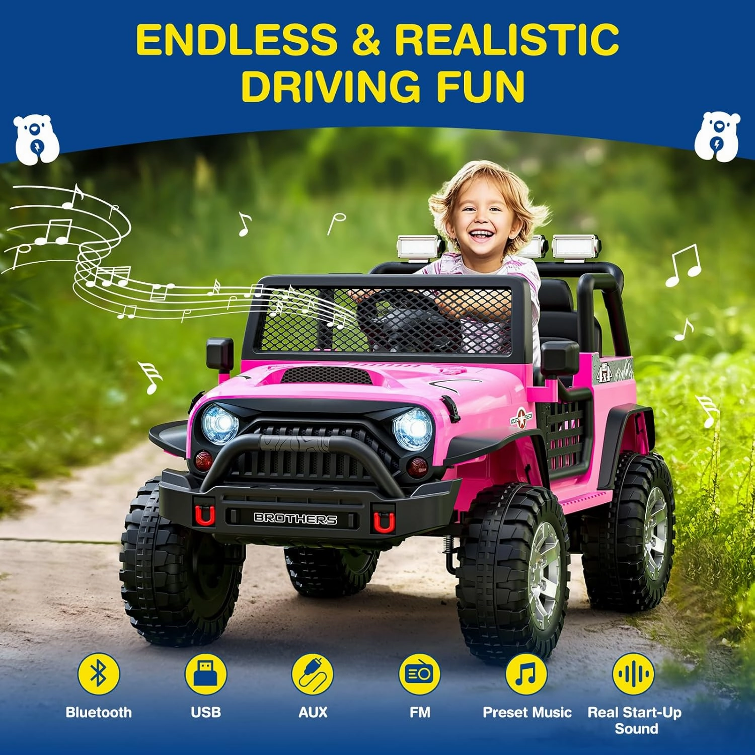 L8 Ride On Car, 2 Seater, 12V Kids Electric Car w/Remote Control, 4-Wheel Suspension, Bluetooth Speaker, Multi Music Modes, 3 Speeds, LED Lights, Xmas & Birthday Gift Ideas for Kids Ages 3 