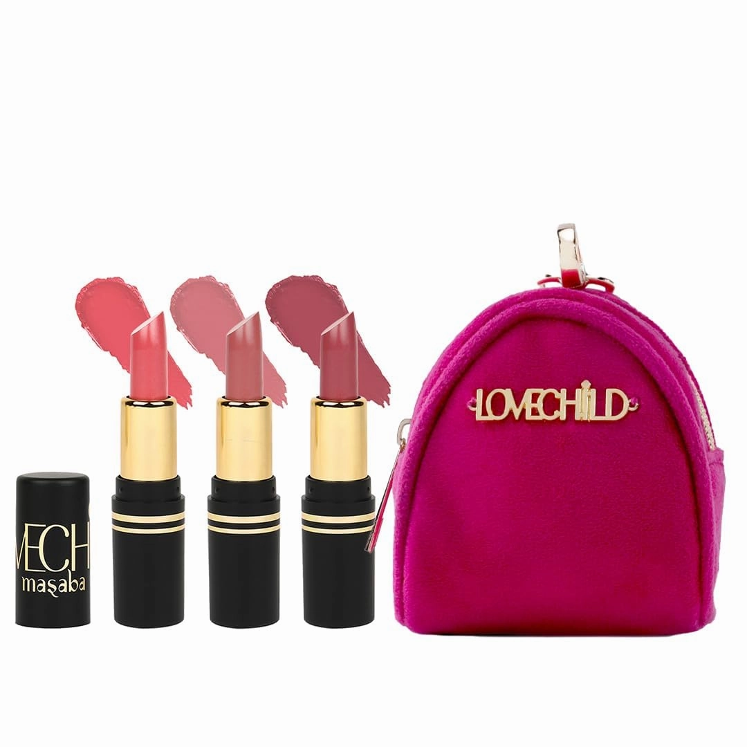 L' child Masaba Semi-Matte Lipstick Set with Case, Deep Reds