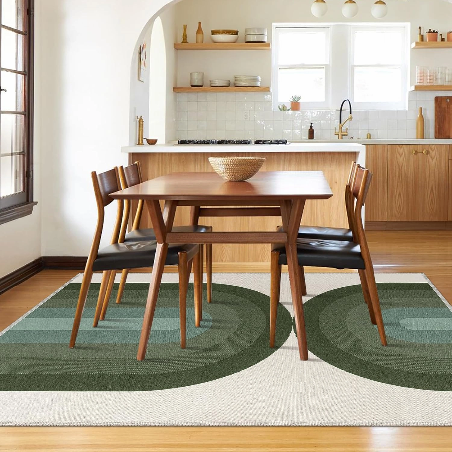 Lahome Boho Green Rugs for Living Room, Ultra-Thin 5x7 Washable Woven Rugs for Bedroom Nursery, Cotton Reversible Rainbow Rug for Playroom Classroom Dining Room (5'x7', Green)