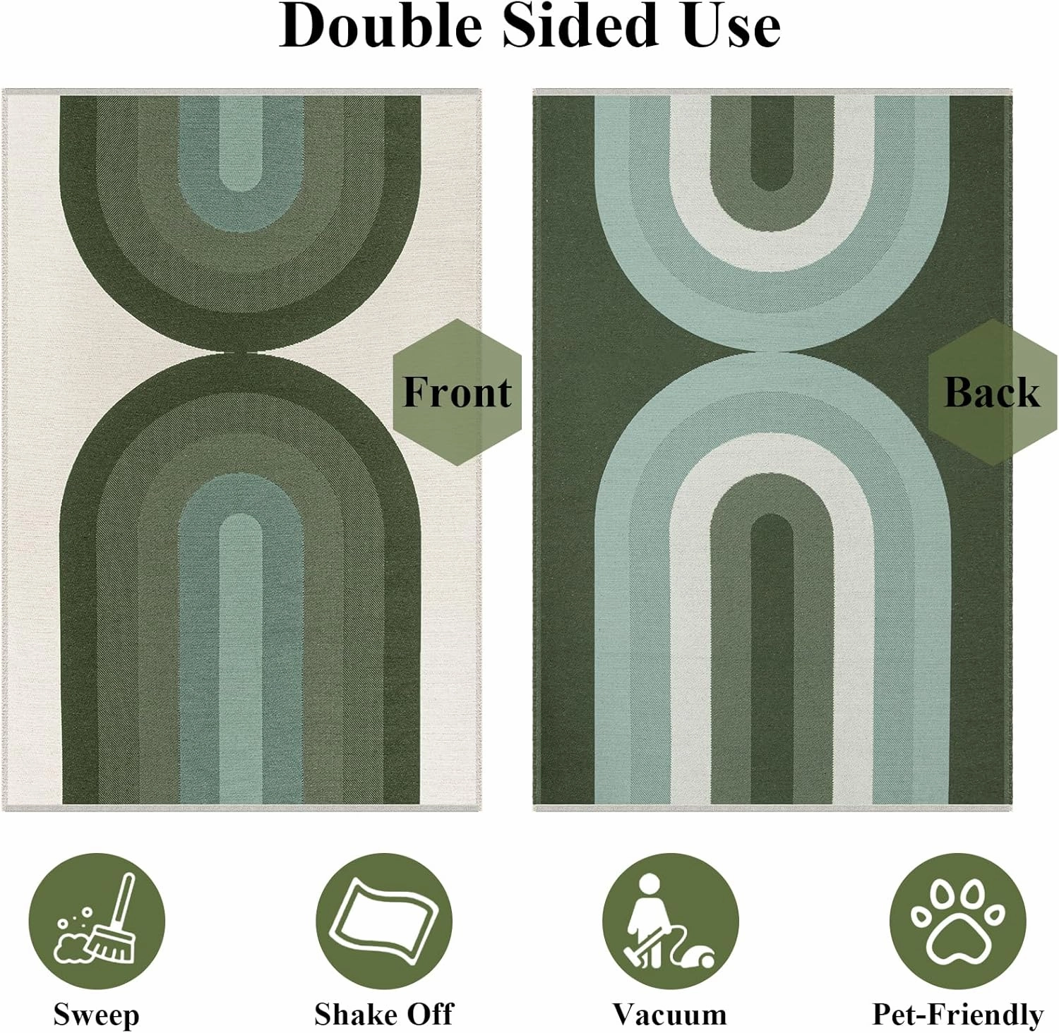 Lahome Boho Green Rugs for Living Room, Ultra-Thin 5x7 Washable Woven Rugs for Bedroom Nursery, Cotton Reversible Rainbow Rug for Playroom Classroom Dining Room (5'x7', Green)