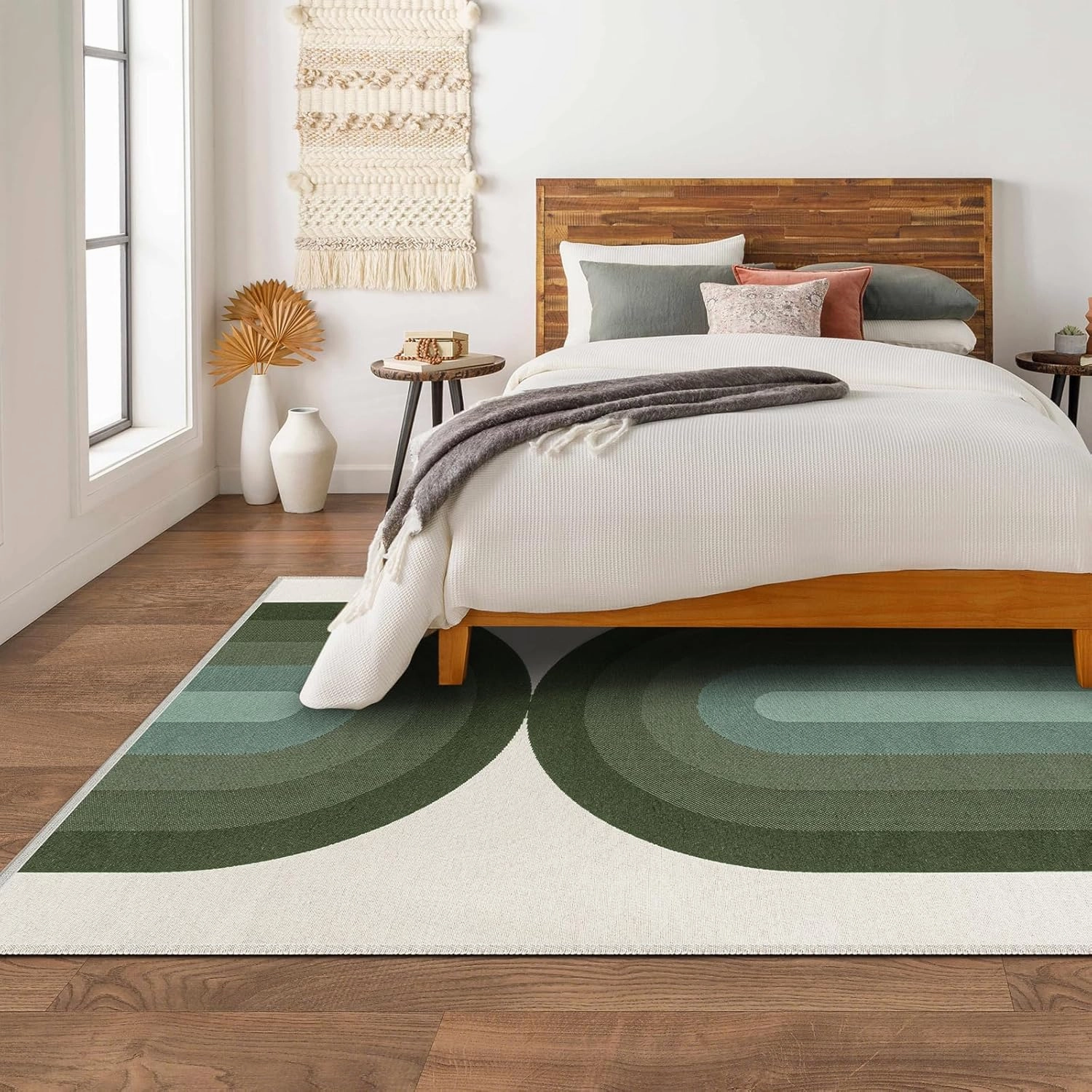 Lahome Boho Green Rugs for Living Room, Ultra-Thin 5x7 Washable Woven Rugs for Bedroom Nursery, Cotton Reversible Rainbow Rug for Playroom Classroom Dining Room (5'x7', Green)
