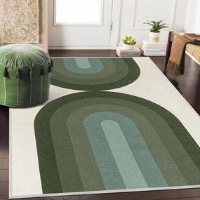 Lahome Boho Green Rugs for Living Room, Ultra-Thin 5x7 Washable Woven Rugs for Bedroom Nursery, Cotton Reversible Rainbow Rug for Playroom Classroom Dining Room (5'x7', Green)