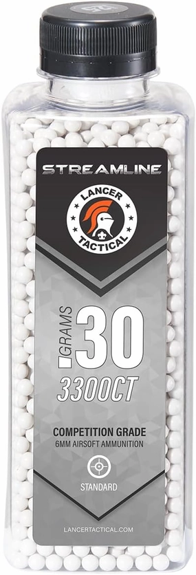 Lancer Tactical 3,300 Round 6mm Airsoft Pellets 0.20g-0.30g, Bottle Size Streamline Competition Grade BBS - Made in Taiwan