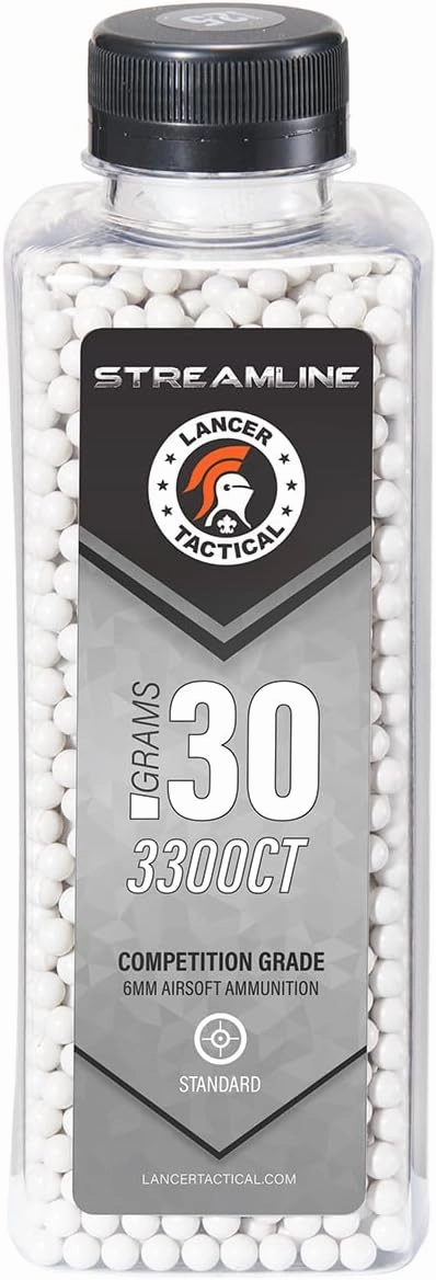Lancer Tactical 3,300 Round 6mm Airsoft Pellets 0.20g-0.30g, Bottle Size Streamline Competition Grade BBS - Made in Taiwan