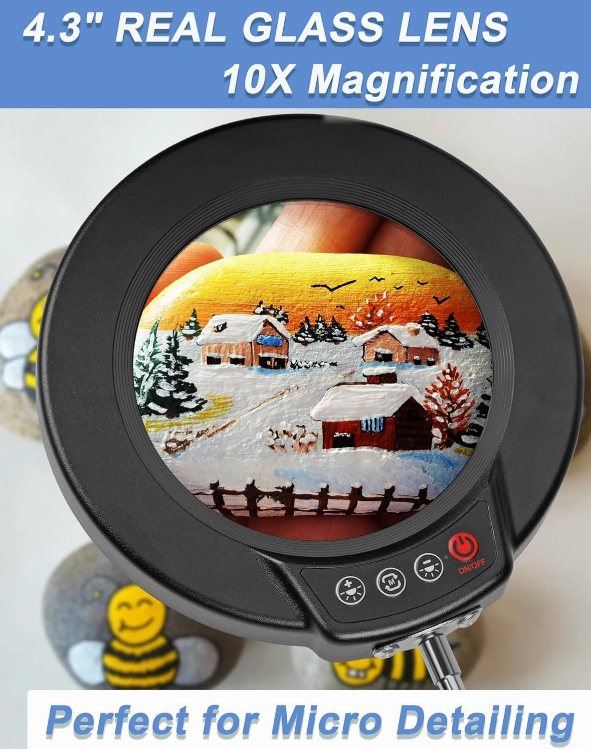 LANCOSC 10X Magnifying Glass with Light and Stand, 5 Color Modes Stepless Dimming LED Desk Lighted Magnifier, Adjustable Swing Arm Hands Free Magnifying Lamp for Craft Reading Soldering Close Work