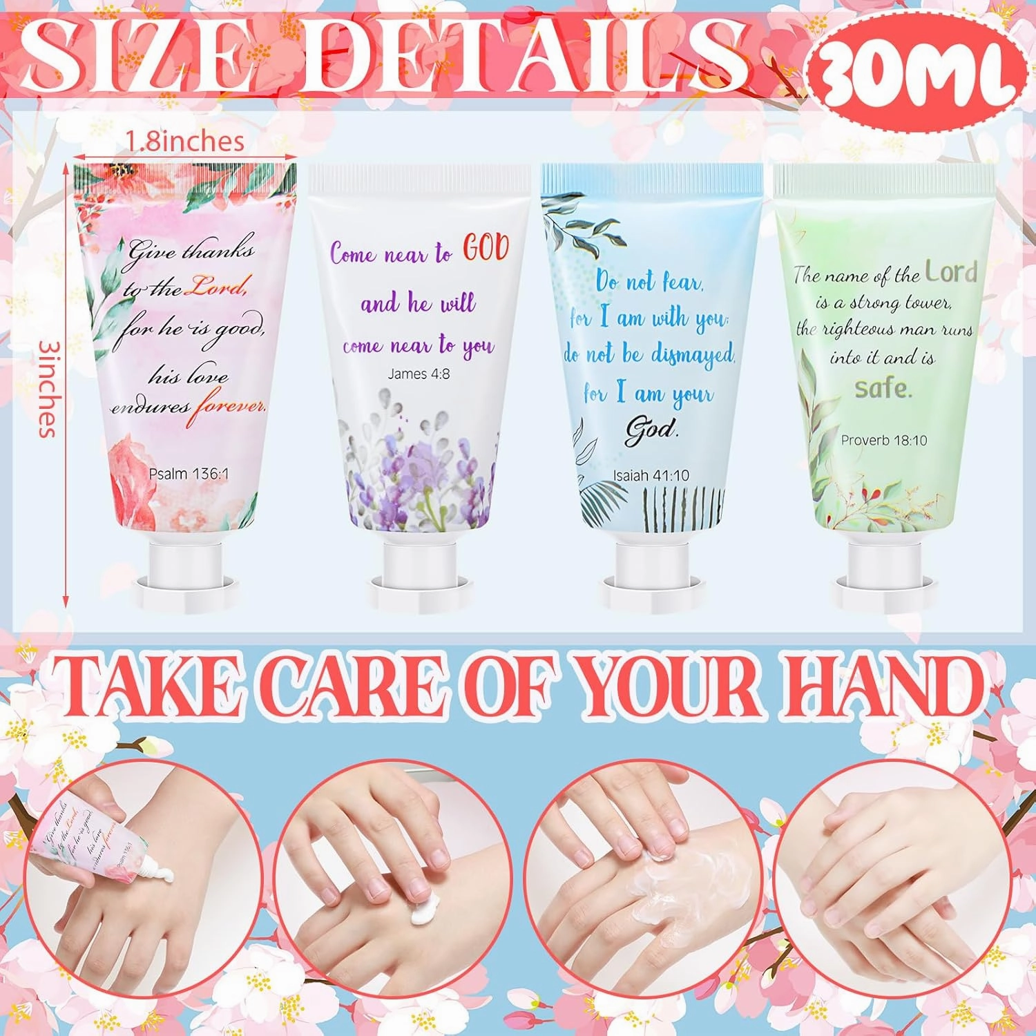 Landhoow 48 Pack Christian Hand Cream Bulk for Women Bible Travel Hand Lotion Set Graduation Religious Bible Verse Gift Set for Church Vbs School Nurse Teacher Wedding Homeless