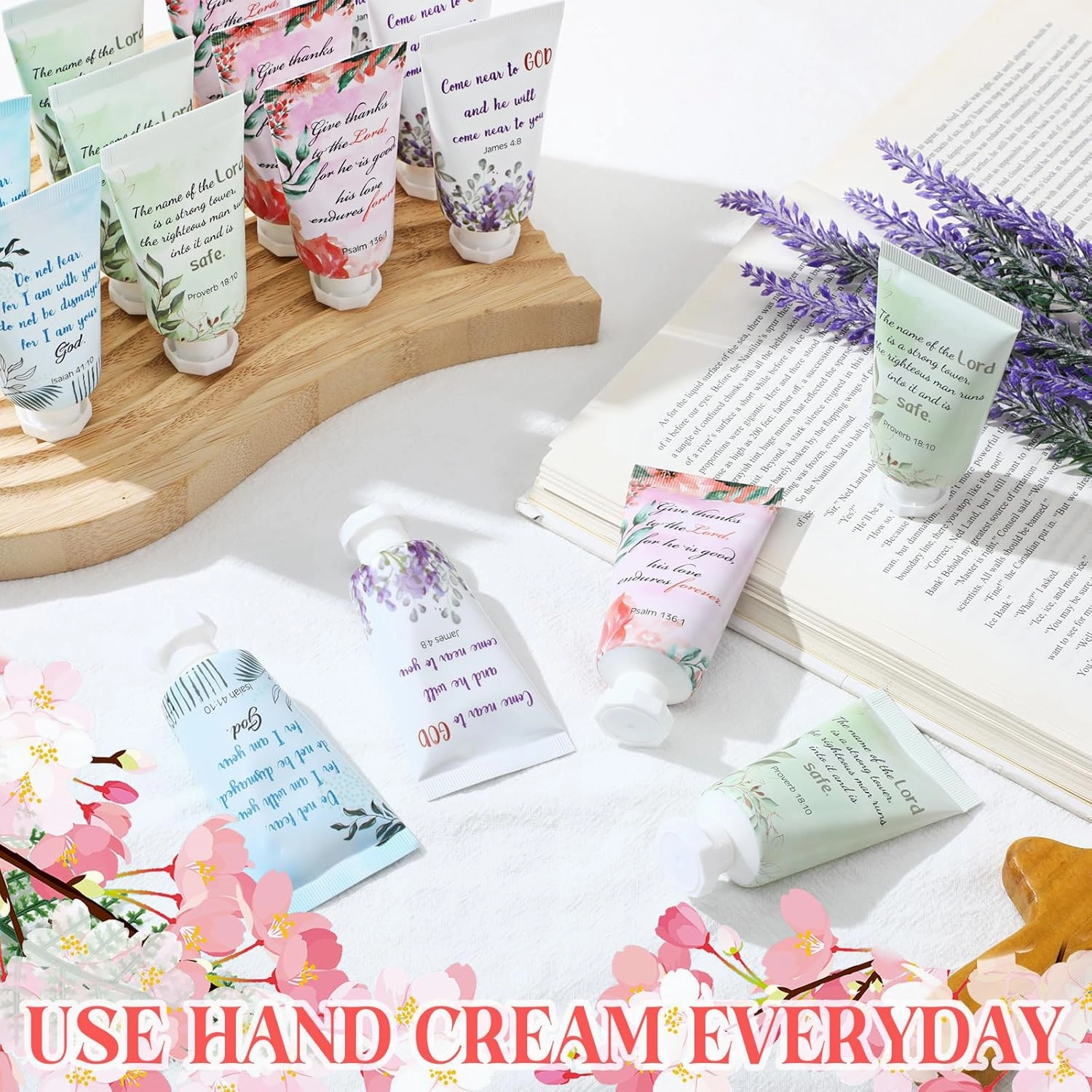 Landhoow 48 Pack Christian Hand Cream Bulk for Women Bible Travel Hand Lotion Set Graduation Religious Bible Verse Gift Set for Church Vbs School Nurse Teacher Wedding Homeless