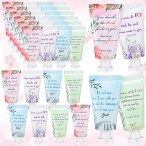 Landhoow 48 Pack Christian Hand Cream Bulk for Women Bible Travel Hand Lotion Set Graduation Religious Bible Verse Gift Set for Church Vbs School Nurse Teacher Wedding Homeless