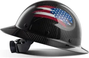 LANON Carbon Fiber Full Brim Hard Hat, OSHA Construction Work Approved, American Flag Design, Lightweight Durable Safety Helmet with 6 Point Adjustable Ratchet Suspension, Class C