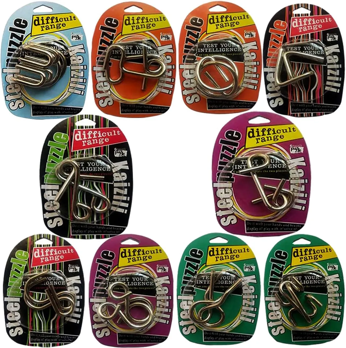 Large Assorted Metal Brain Teasers 10 Pack Metal Wire IQ Puzzles with Paper Box Gift Package Great Educational Intelligence Toys for Kids and Adult by AHYUAN